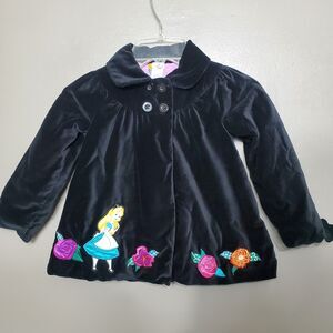 Disney Baby Alice In Wonderland Coat Jacket Size 3 Years Black Velvet Embroidery